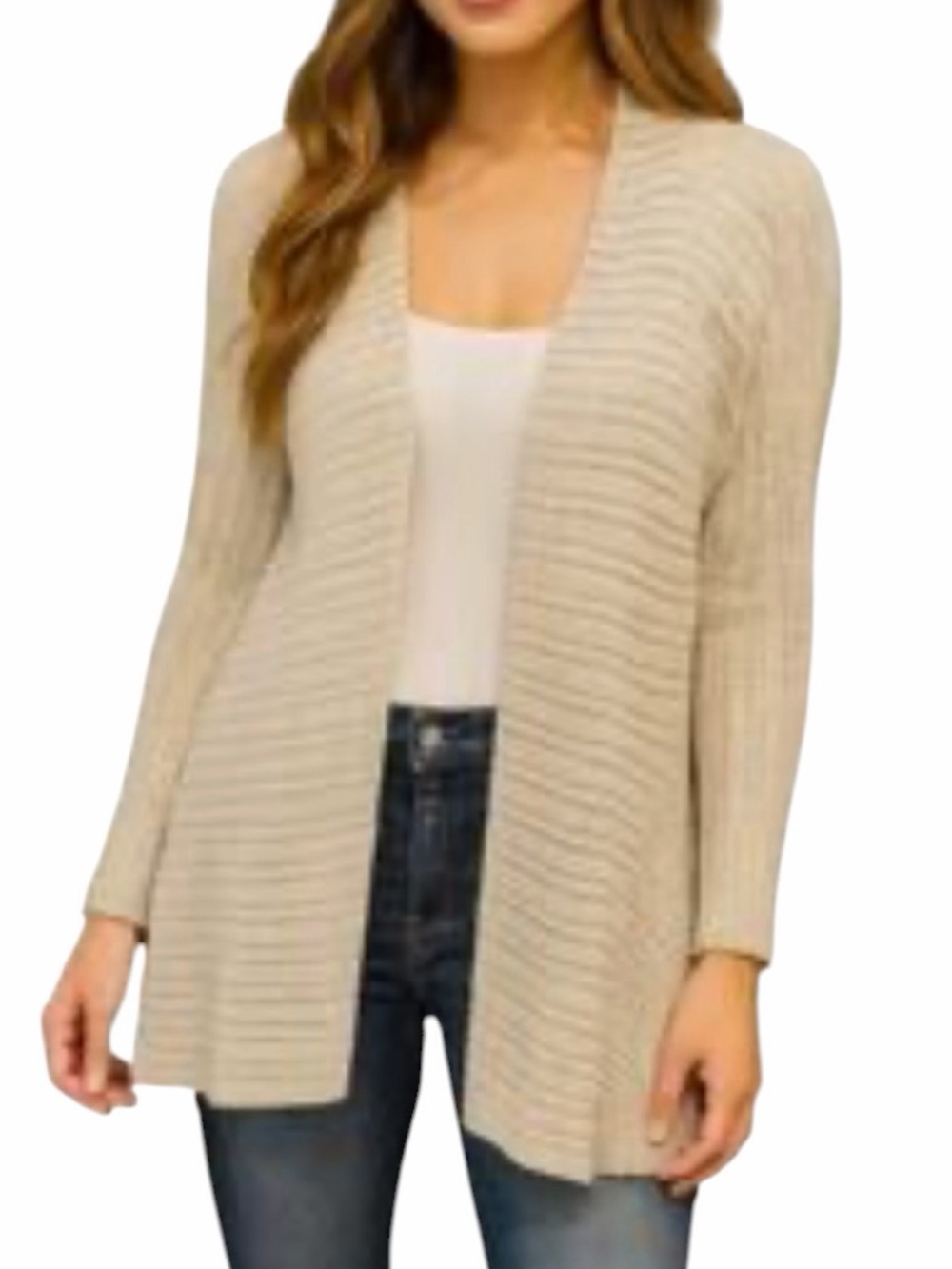 Eileen Fisher Beige Linen Open-Front Open Weave Cardigan Sweater M
